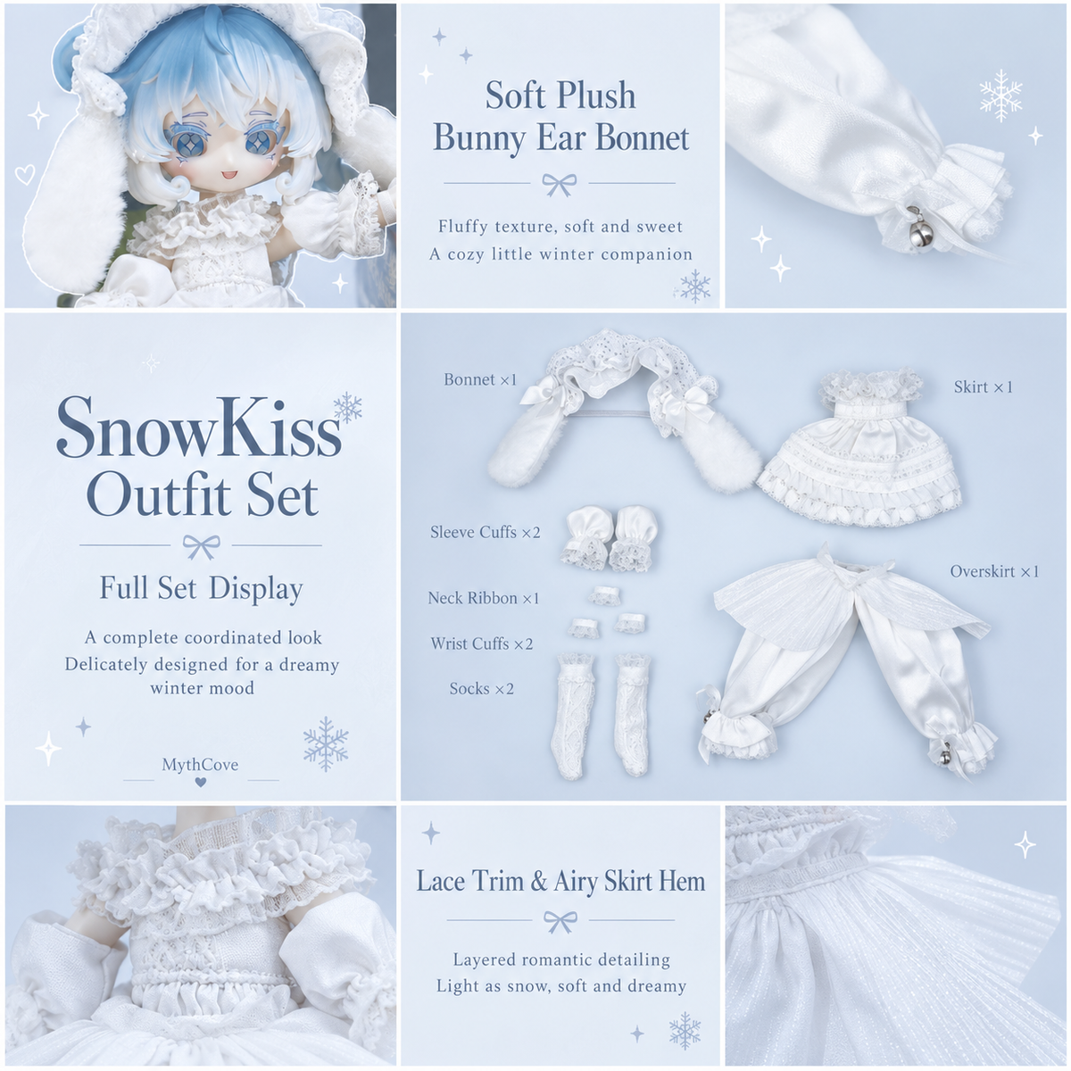 SnowKiss White Lace Outfit Set for 1/12 BJD Dolls